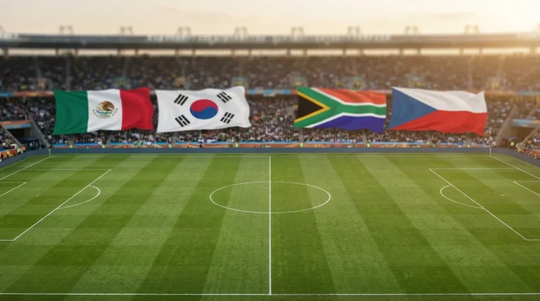 Skupina A MS 2026 s tímami Mexiko, Kórejská republika, Južná Afrika a Česko na mapovom zobrazení turnajových miest