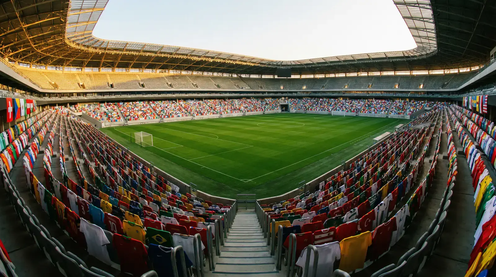 48 tímov Majstrovstiev sveta 2026 reprezentovaných vlajkami a futbalovými dresmi